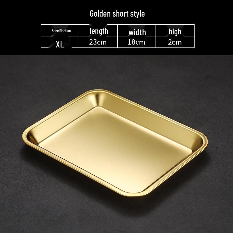 Korean Style Stainless Steel Square Golden Tray: Barbecue, Dumplings, Fast Food, Snacks, Hot Pot, Vegetables.
