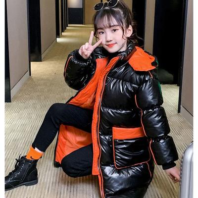 Girls' Shiny Down Cotton Winter Clothes Children's Washable Cotton-padded Jacket Mid-length Winter