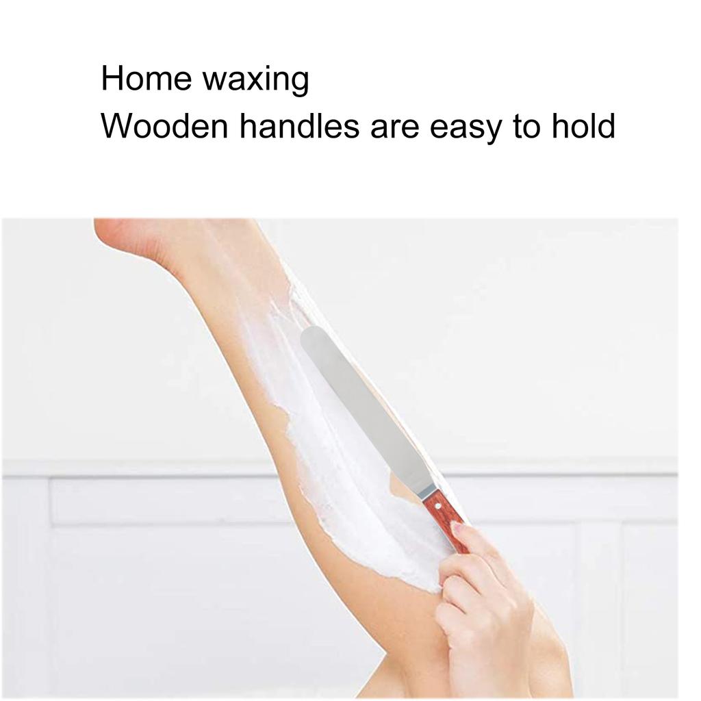 Metal Wax Spatulas Straight Stainless Steel Body Waxing Stick with Wooden Handle for Hair Removal