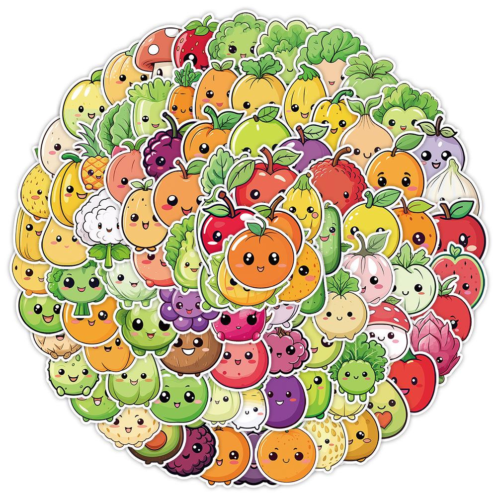 50/100 Cute Watercolor Fruit & Vegetable Doodle Stickers: Waterproof Decor for Bottles & Computers