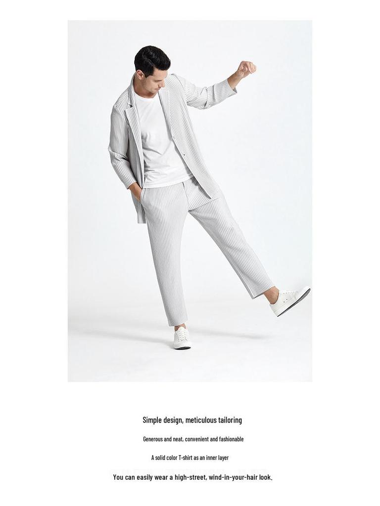 Men's Summer 2021 Pleated Casual Suit Jacket and Trench Cardigan