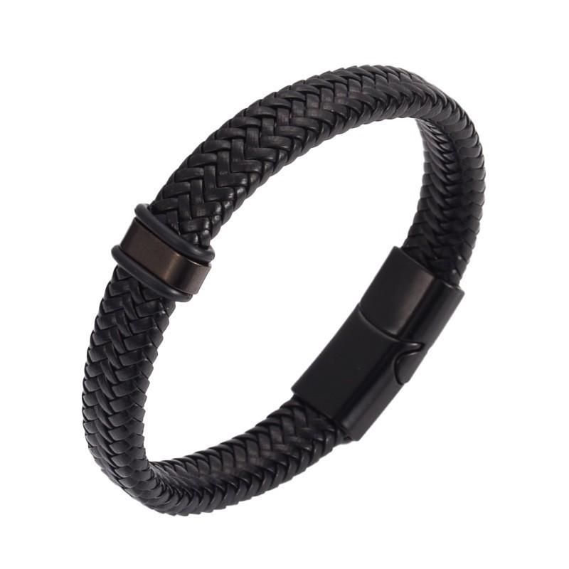 Anti-static Men's Stainless Steel Leather Magnetic Bracelet - European Retro Style