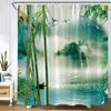 Zen Green Bamboo Shower Curtain Pink Flower Plant Black Stone Spa Garden Scenery Wall Hanging Fabric Bathroom Decor Curtains Set