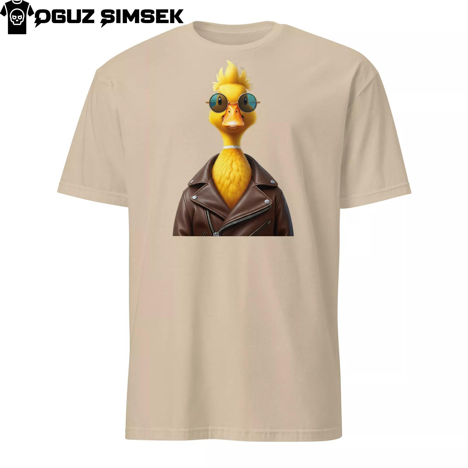 Yellow duck in sunglasses and leather jacket T-Shirt Mens Womens Tees Top | quirky fun unisex tee L