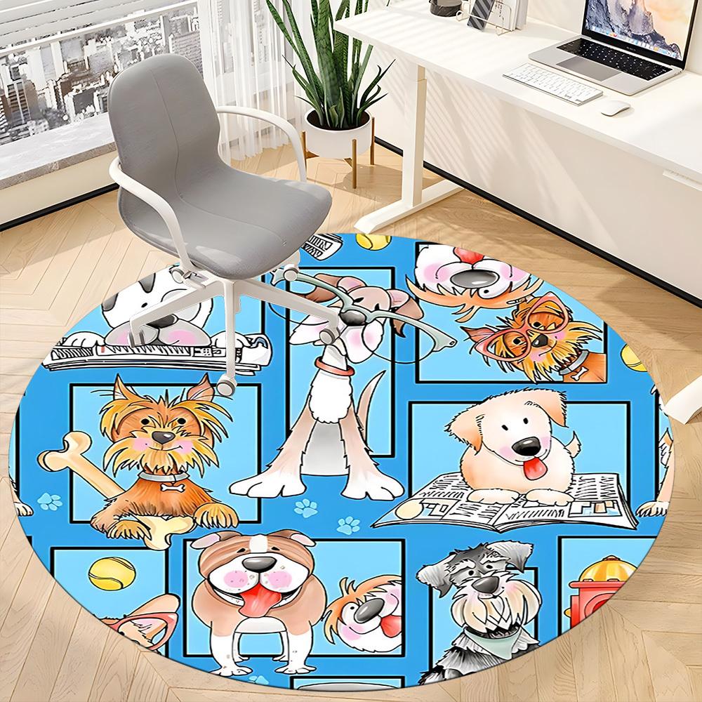 1PC Dogs Pets Office Round Area Rug, Mat Suitable For Office, Under Office Chairs Bedroom Living Room Home Decor, Room Deco