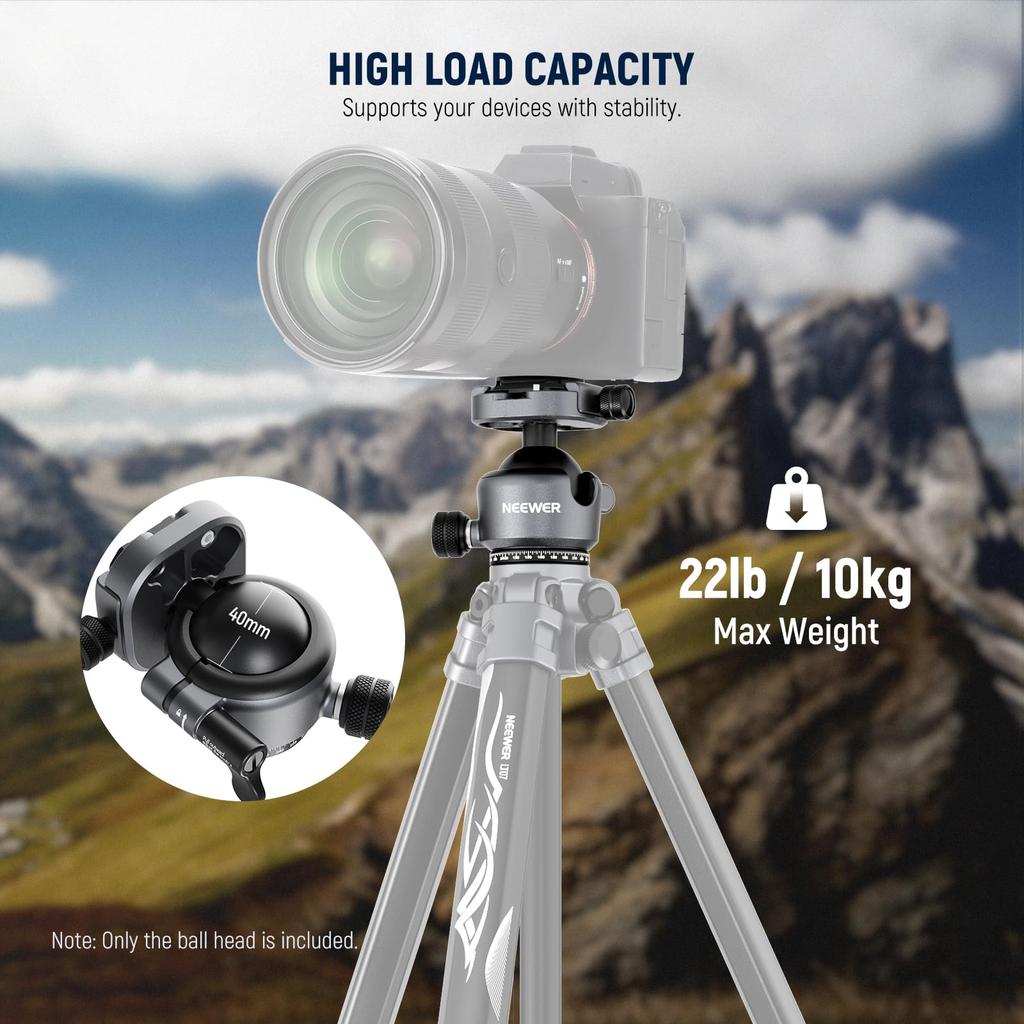 NEEWER GM41 Ball Low Center of Gravity Ball Tripod Rotation Includes 40mm Metal Panoramic Camera Mount Adapter QR Compatible with Peak Design Capture