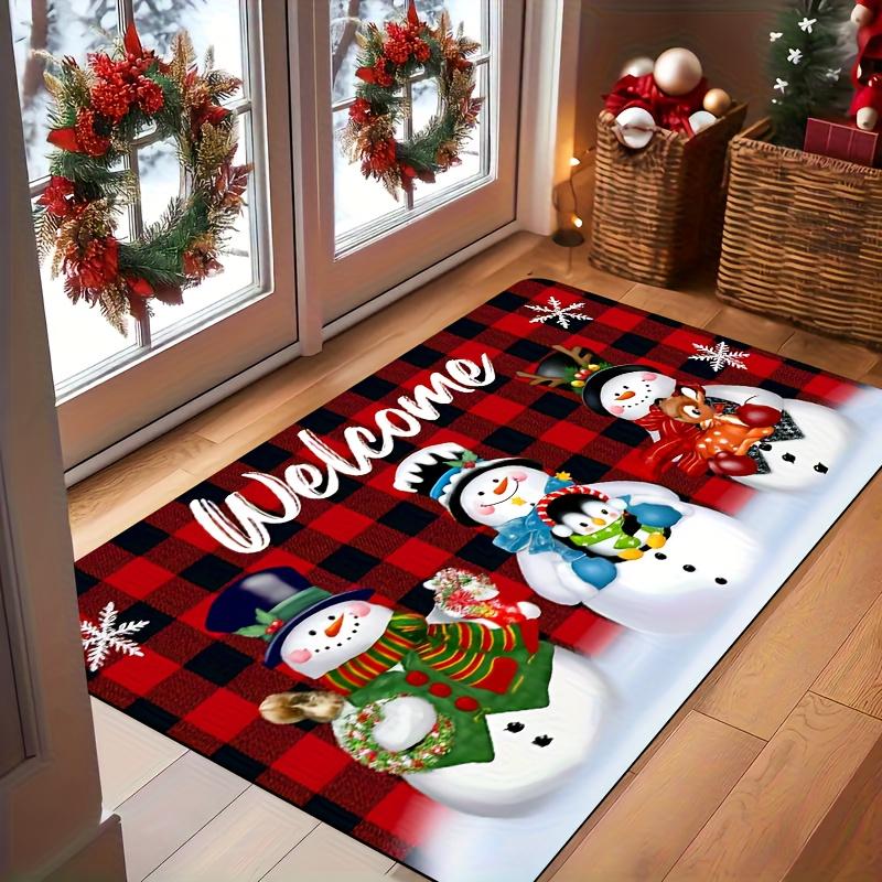 

Festive Snowman Welcome Mat, Thick Non-Slip Polyester Doormat,Indoor Outdoor Rug for Entryway, Living Room, Christmas Decor 40x60cm
