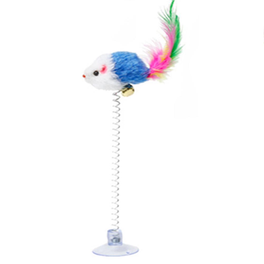 Plush Elastic  Swing  Mouse  Cat  Toys Suction Cup Spring Feather Stick With Bell Colorful Interactive Stress Relief Pet Supplies