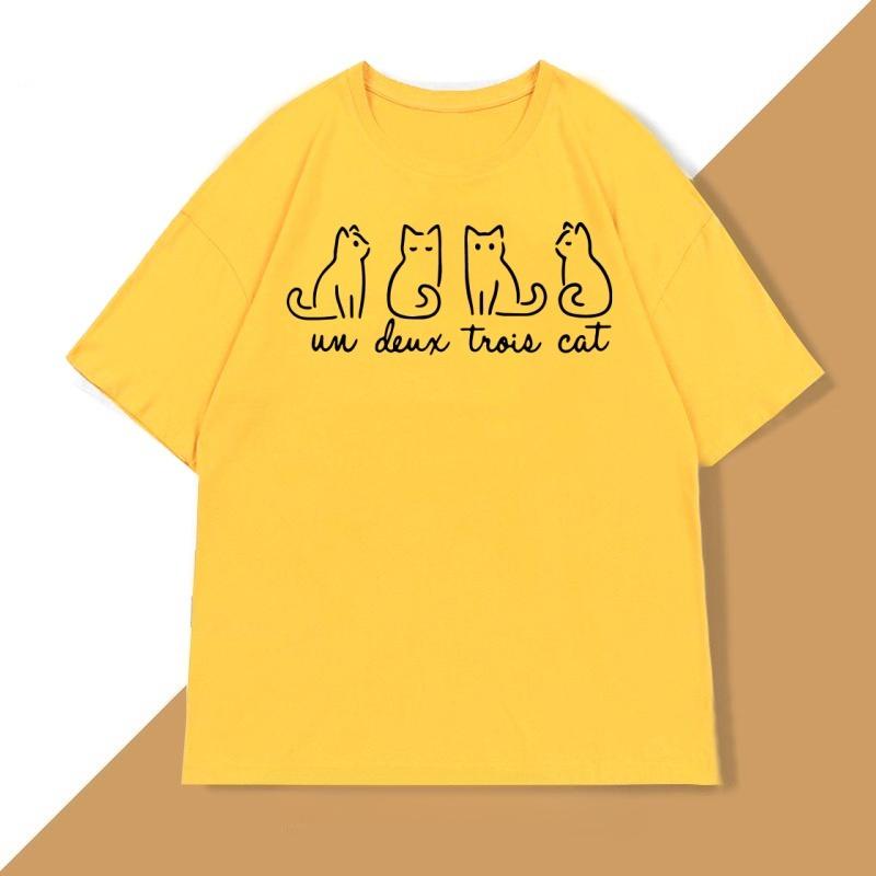 Un Deux Trois Cat T Shirt Casual Cat Mom TShirt French Teacher Tshirt Funny Cat Tshirt Unisex WOMEN Causal Short Sleeve Tees Tops