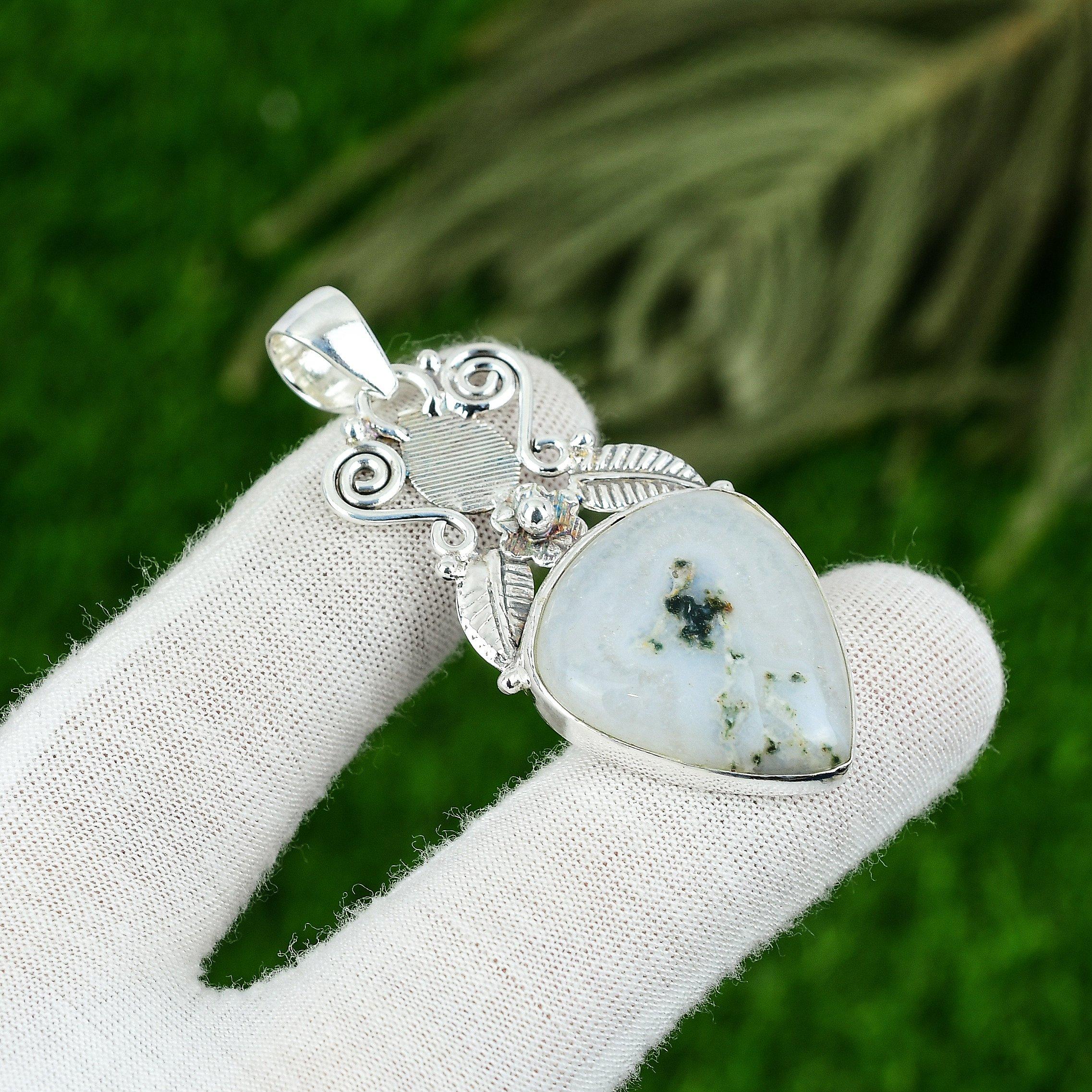 

Mothers day Sale Natural Solar Moss Opal 925 Silver Sister Engagement Pendant
