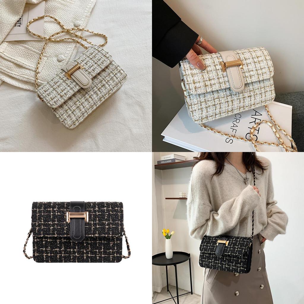 2024 New Korean Style Woven Plaid Mini Shoulder Bag Street Fashion Pu Crossbody Bag