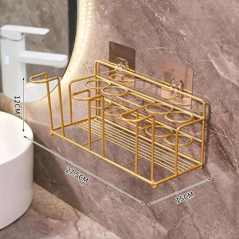 Accessible Luxury Electric Toothbrush Rack Punch-Free Toilet Bathroom Wall Hanging Toothbrush and Cup Toothpaste Storage Rack
