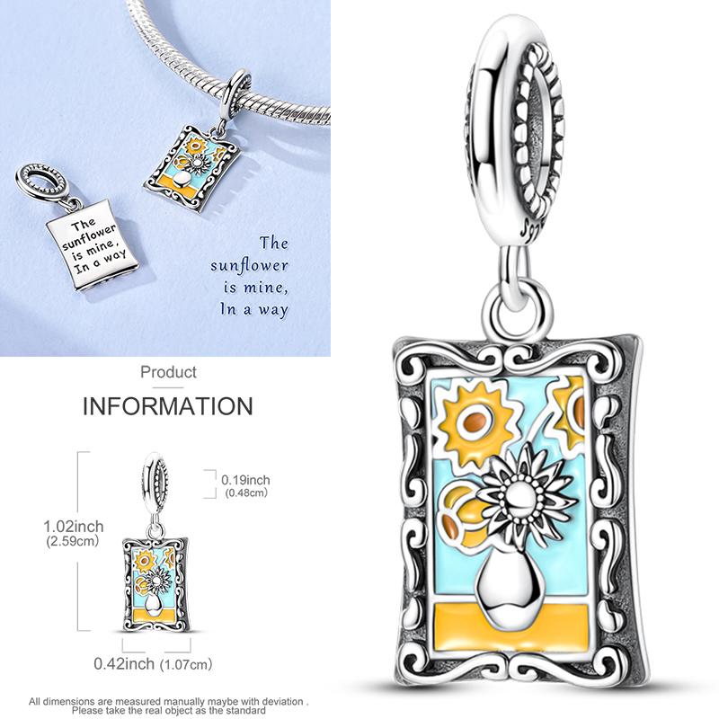 New Copper Charms Beads Sunflower Flower Daisy Original Charm Pendant Fit Charm Bracelets Diy Jewelry Birthday Gift