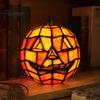 Party Decoration Light Stained Glass Pumpkin Lamp, Halloween Bedside Table Orange Decorative Lamp Accent Night for Indoor, Home, Holiday Decor Yard