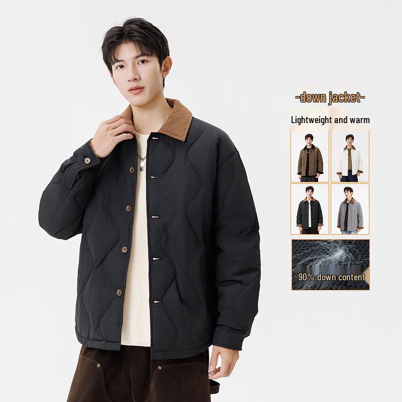 Winter-Daunenjacke für Herren 2025 mit Farbblock-Design und Reverskragen – Schlicht, locker, warm, im Landhausstil für Paare