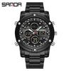 Sanda Men's Multifunctional Large Dial Steel Strap Waterproof Watch with Three Time Zones for Outdoor Sports - Model 3394