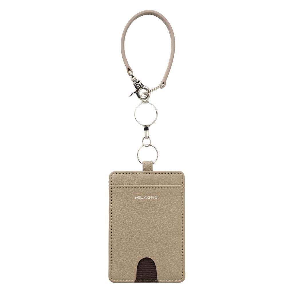 Milagro Shrink Leather Pass Case with Reel, Vertical Style (Pass Case, IC Card Case, ID Case, Vertical Pass Holder, Popular, Stylish Leather, Gift,