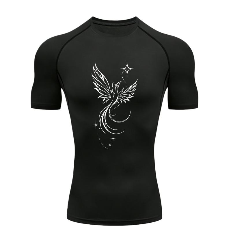 Phoenix Pattern Men s Sports T-shirt Training Compression Short Sleeve Rashguard for Men Athletic Tees Workout T-Shirt S
