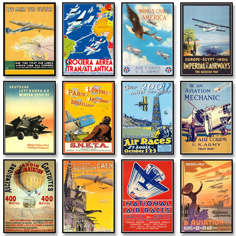 Retro Airways Flights Poster Vintage Aviation Wall Art Print Flying Machines Canvas Painting Pictures for Home Decoration