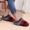 Karierte Warme Baumwollpantoffeln Damen Plüsch Rutschfest Winter Hausschuhe Frau Leichtgewichtige Weiche Sohle Unisex Kunstfell Indoor-Pantoffeln
