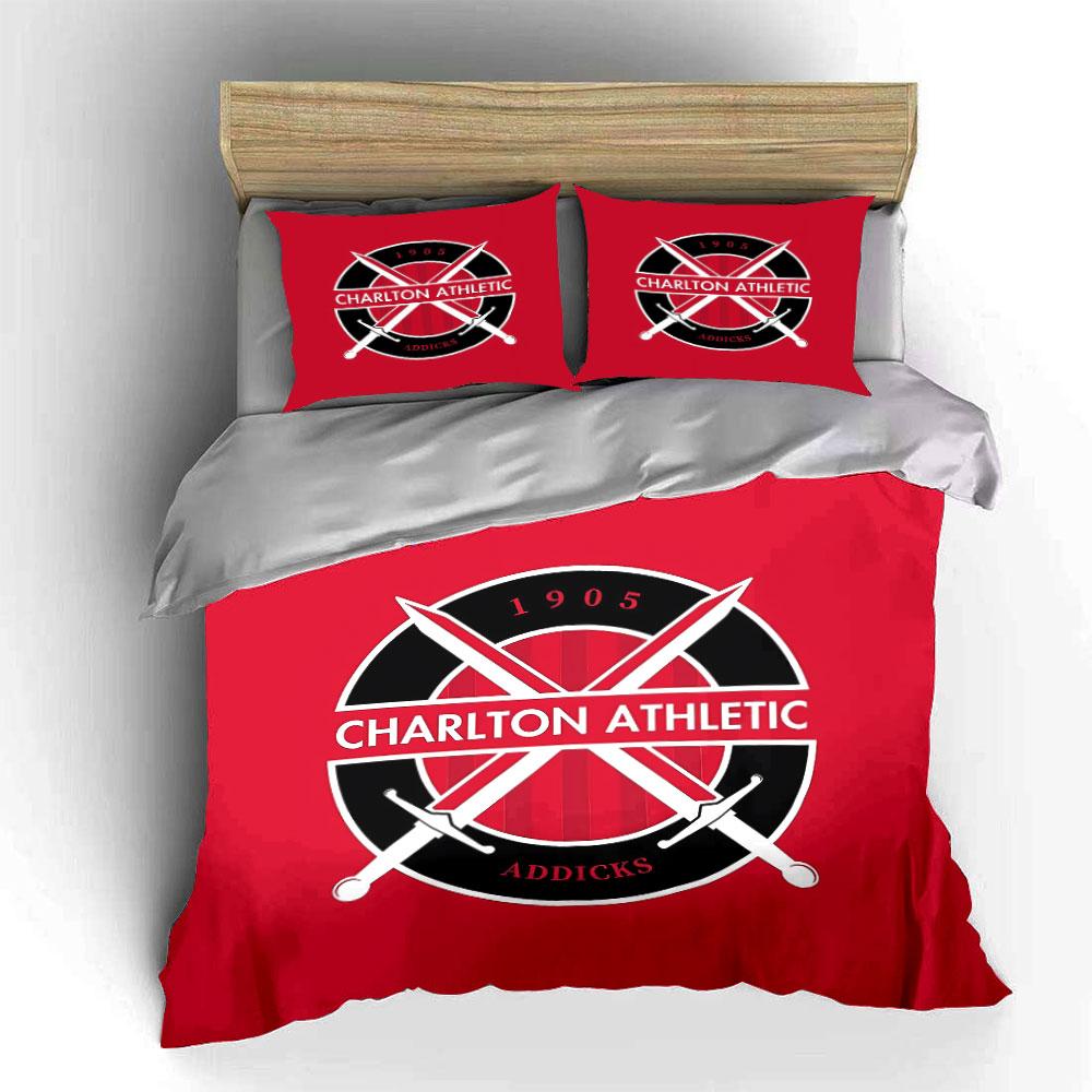 Rouge Charlton Athletic Logo Design Literie Housse de couette Ensemble Housse de couette Taies d'oreiller (1*Housse de couette 2*Taies d'oreiller, sans couette)