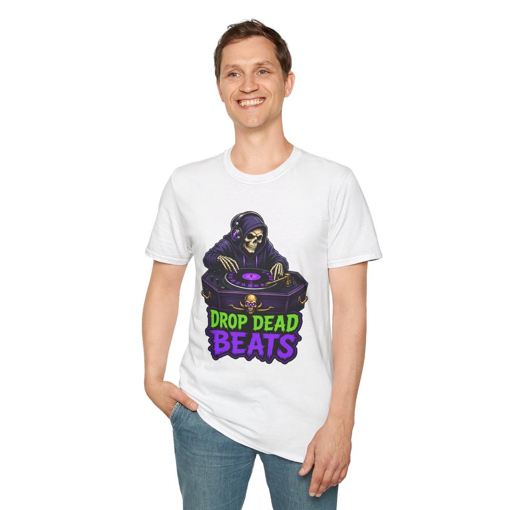 Skeleton DJ Music Gothic Funny Halloween Turntable Unisex Softstyle T-Shirt