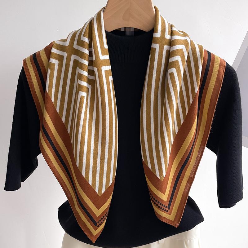70Cm Black And White Striped Back-Shaped Scarf For Women Simple Imitation Silk Kerchief Fashion Trendy Headscarf Scarf