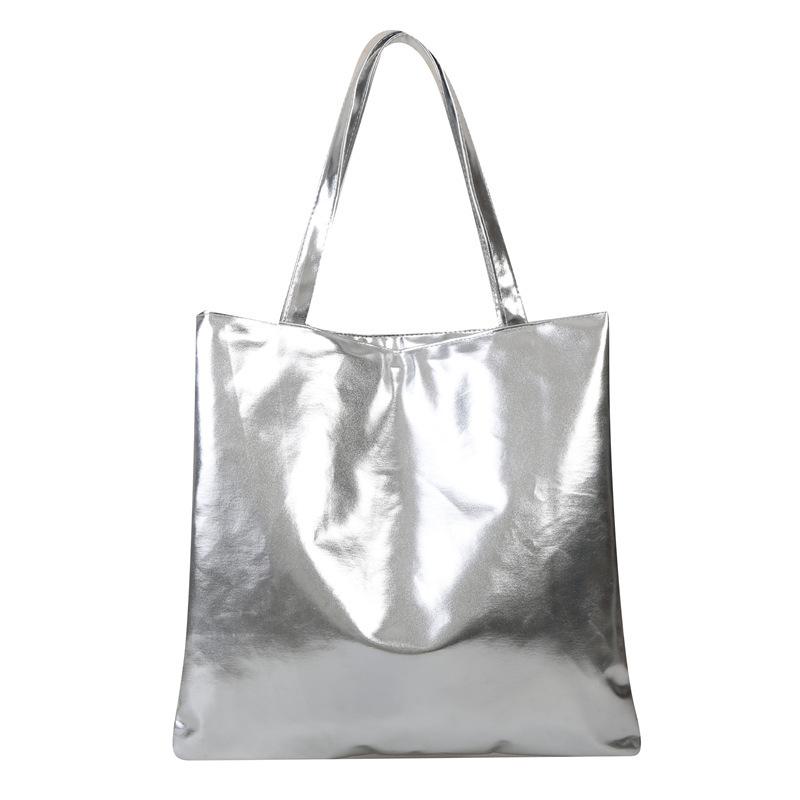 Women Glossy Tote Bag High Capacity PU Leather Fashion Lightweight Handbag for Travel Grocery Shopping Gift