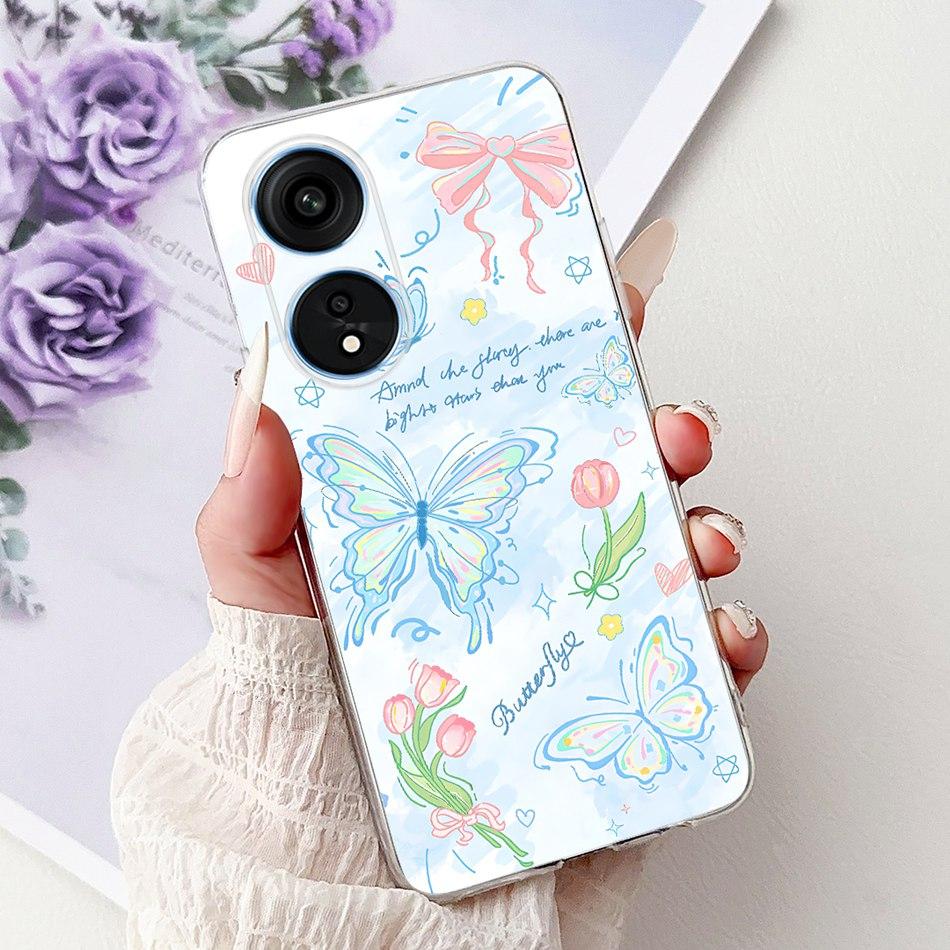 For Oppo Reno8 T Phone Case Reno 8T 5G 4G CPH2481 CPH2505 Elegant Floral Cat Soft Silicone Transparent TPU Lightweight Cases