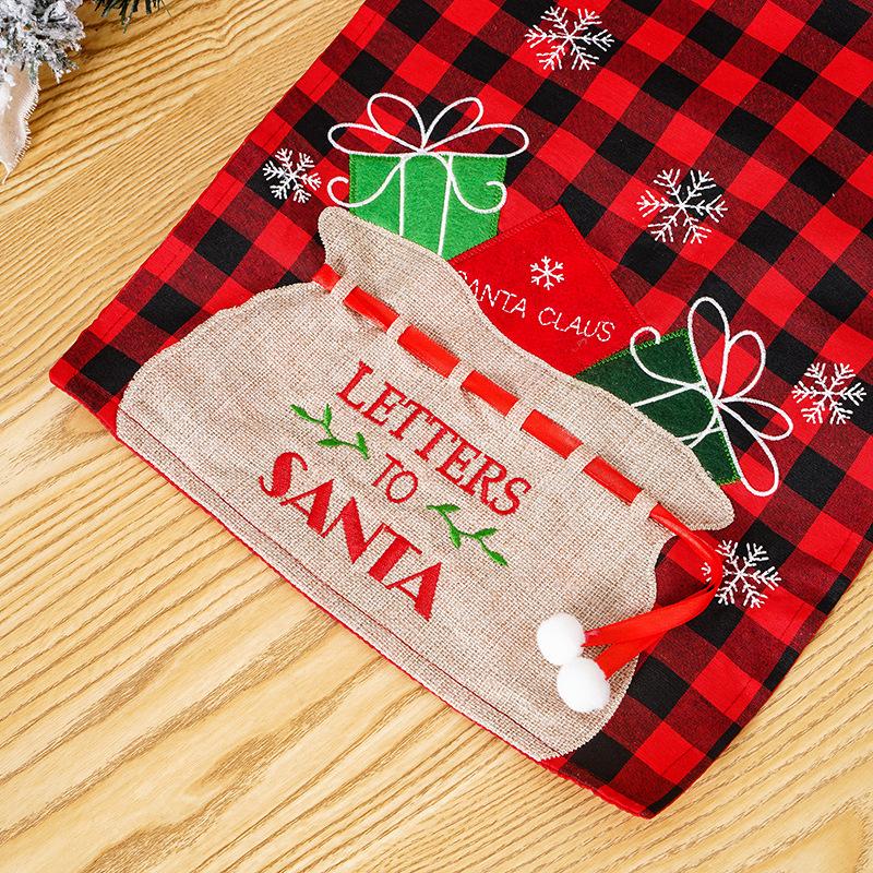 Christmas decorations table flag Christmas gift package embroidered plaid table flag home table decoration