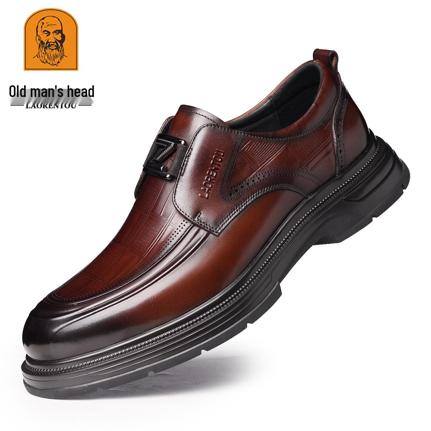 

Men s Leather Slip-on Business Casual Shoes, Autumn 2025, Breathable Cowhide, Low-top Round-toe Design 44 коричневый