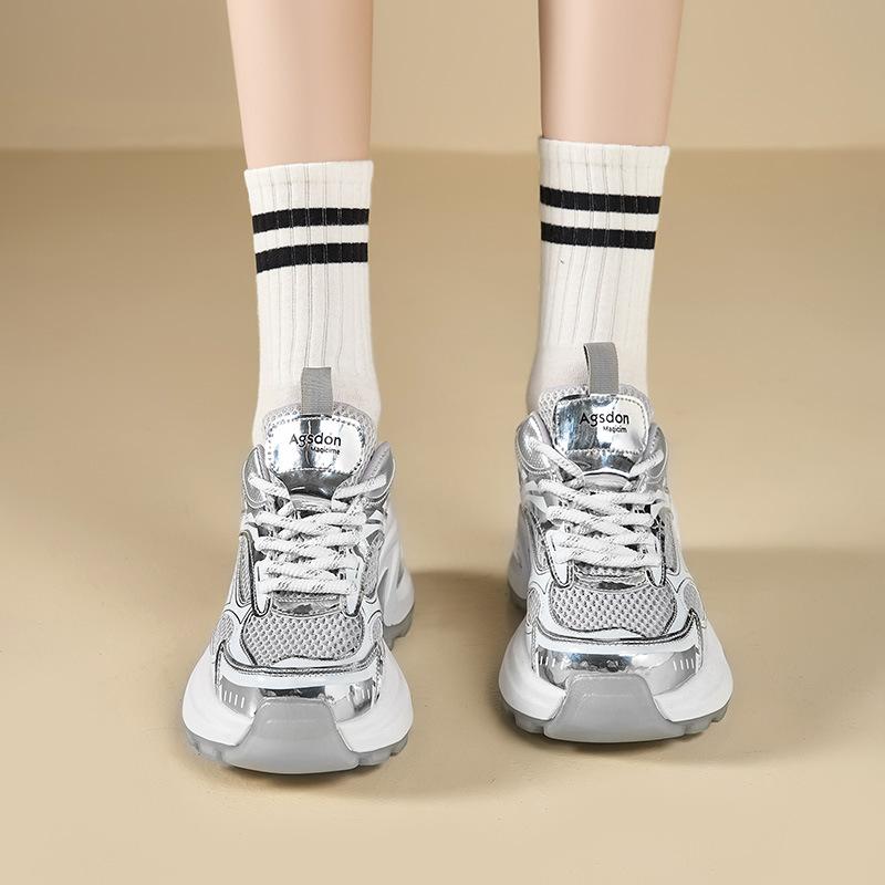 Augustine silver dad shoes women's spring 2025 new mesh muffin platform sports running shoes casual shoes