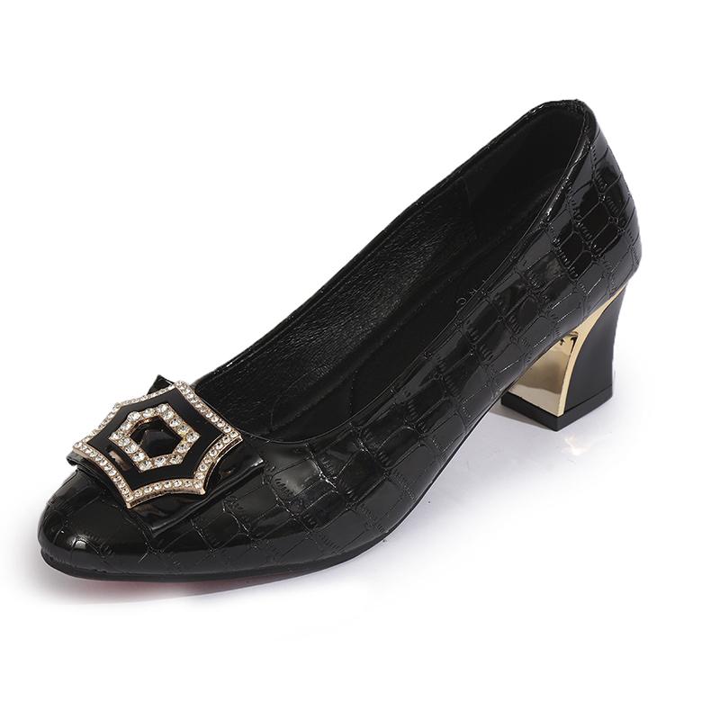 Fashion Spring 2025 New Plus Size High Heeled Shoes Women's Square Head Strap Fashion Dance Metal Buckle with Rhinestone Decoration