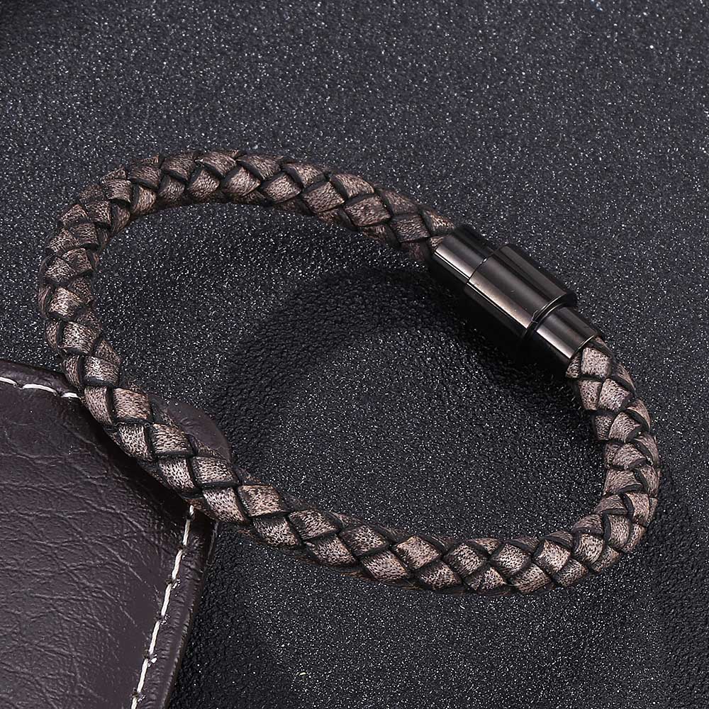 Vintage Men Leather Bracelet Charm Stainless Steel Buckle Bangles Jewelry Gift