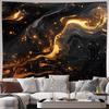 2D Abstract Black Gold Galaxy Tapestry, Modern Wall Decor for Dorm Room