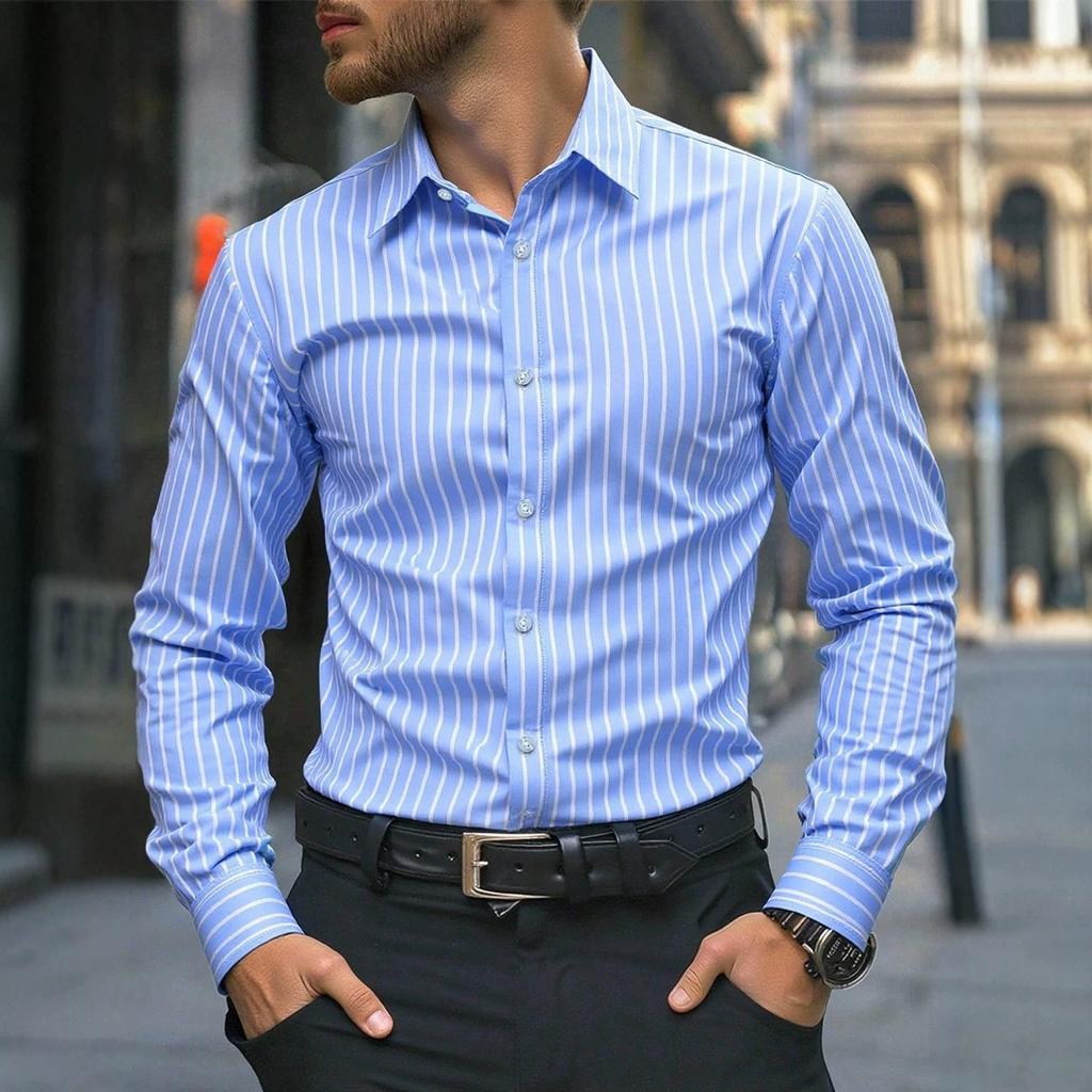 Black Striped Long Sleeve Shirt Collar For Glamorous Party-Wear Men White Shirt Fall Formal Ceremony