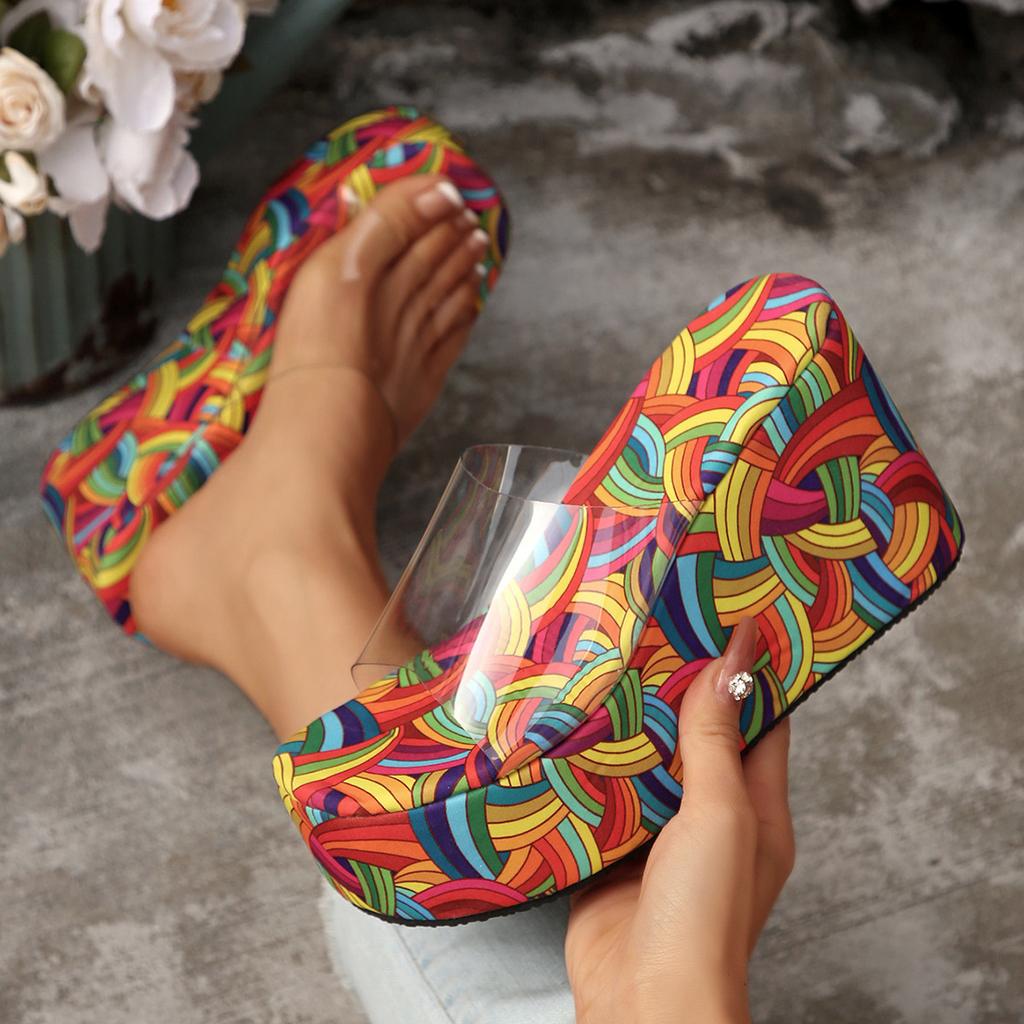 Sandali a ciabatta da donna in PVC trasparente con punta aperta Estate Zeppa 10 cm Tacchi Alti Pantofole da donna Piattaforma Casual Sandali