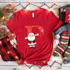 Santa AZ Alphabet Womens Tshirt Christmas Party Casual Tee with Graphic Print Holiday Fashion Y2k Tops for Female Clothing