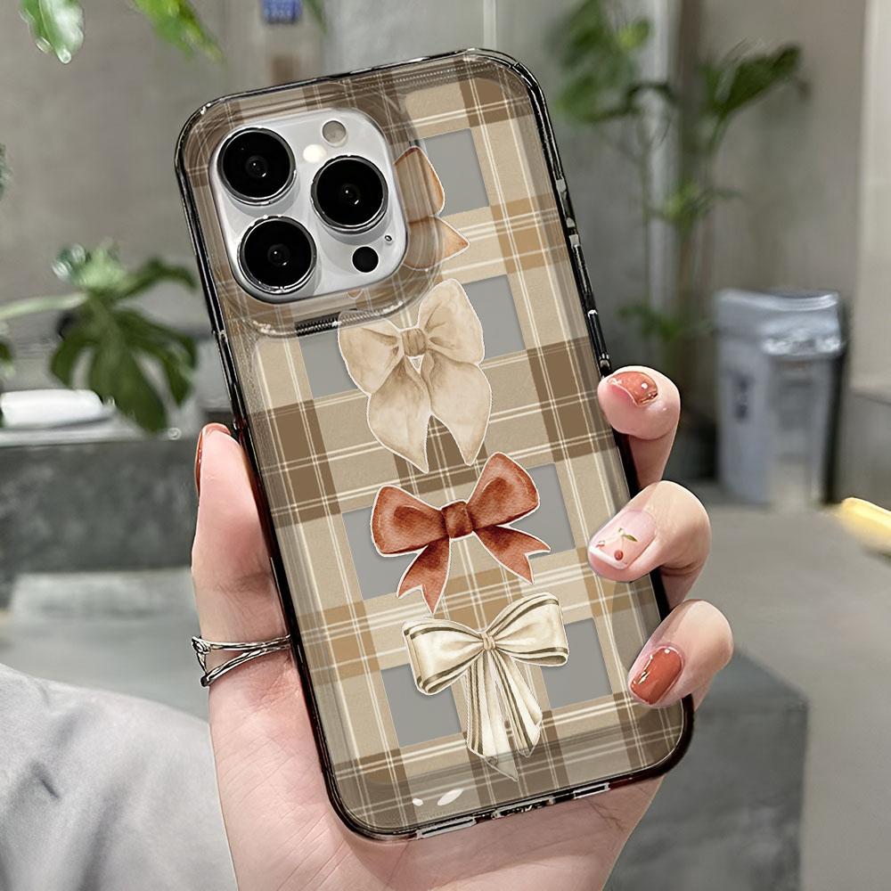 Plaid Bow Case For Iphone 17 16 15 14 13 12 11 Pro Max Shockproof Soft Phone Case Cover 13 Pro Max 15 16 17 Air