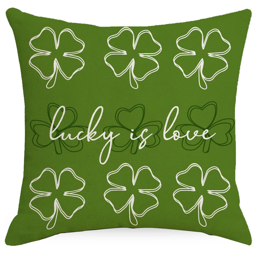 St. Patrick's Day Pillow Cover Four-leaf Crop Line Print Home Sofa Pillow Cover