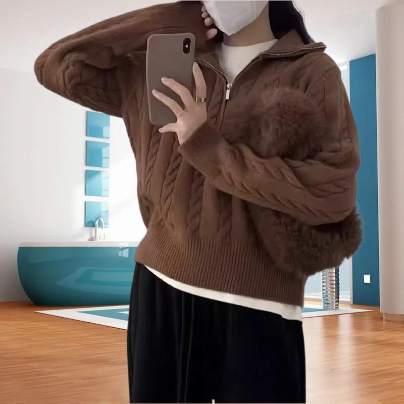 Thickened Retro Autumn and Winter New Knitted Sweater Thick Needle Twist Half Zipper Sweater Women's Coat Women's Trend