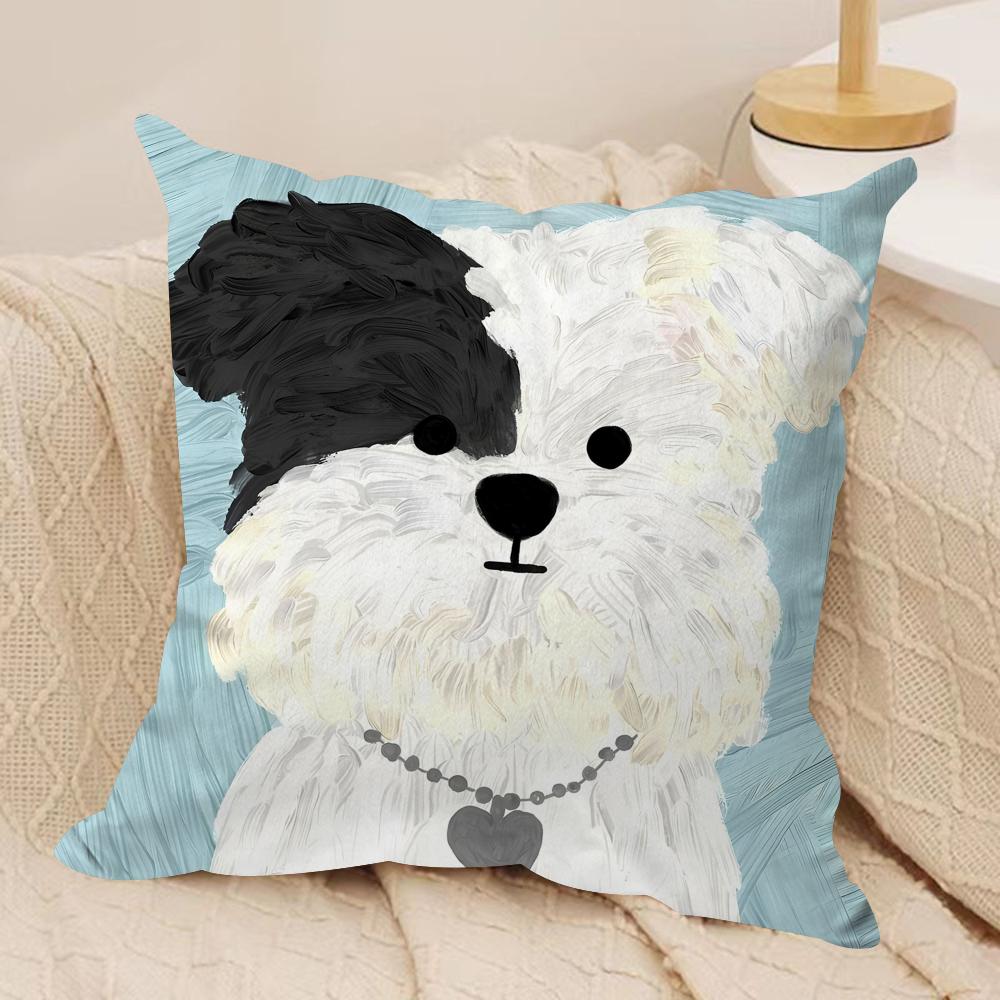 Cute oil painting dog Cushion Cover Soft Plush Fabric DoubleSided Printed Cushion Covers for All Seasons Modern Home Decor