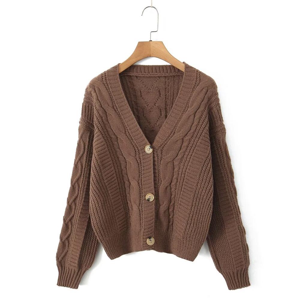 2024 Autumn/Winter Women's Loose Cable Knit Cardigan Sweater