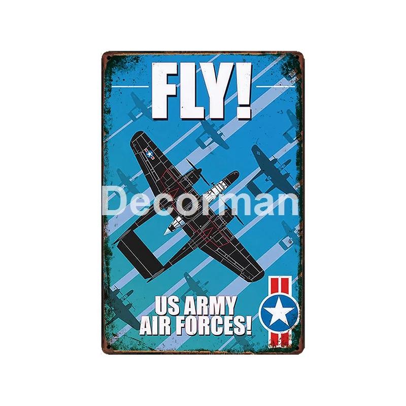 [ DecorMan ] Fighter US ARMY TroopsMetal Signs Airplane Decor LT-1988