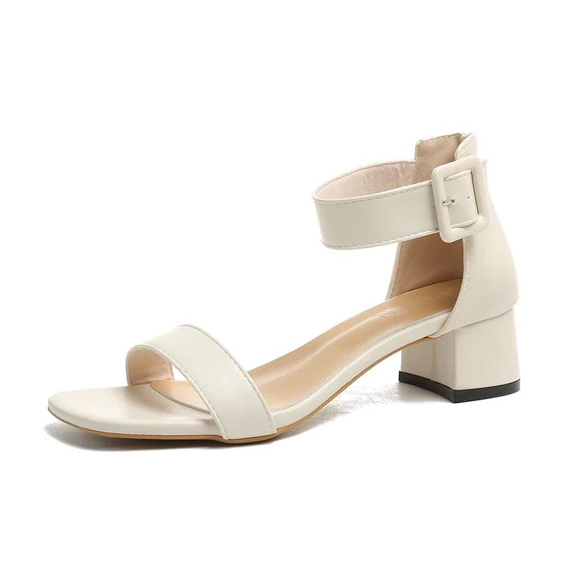 New Women's Sandals Leopard Prin Square Heel Heel Wrap One-line Buckle Women Shoes Leisure Roman Square Toe Sandalias De Mujer