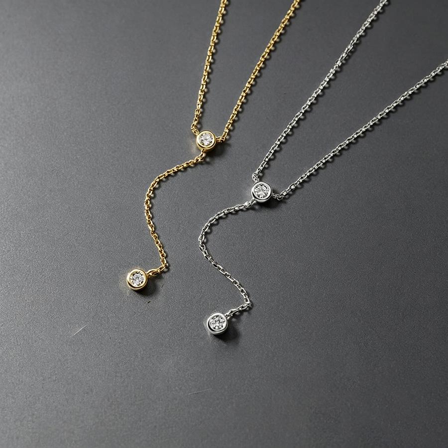 14K Gold Plated S925 Sterling Silver Zircon Y-shaped Tassel Necklace for Women