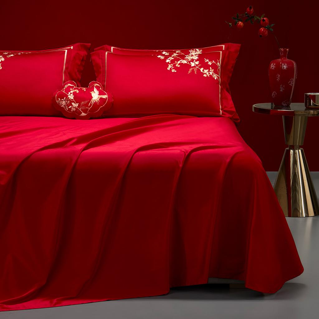 New Chinese Style High Count Satin Cotton Wedding Embroidery Four Piece Set - Eyebrow Tips On the Wedding