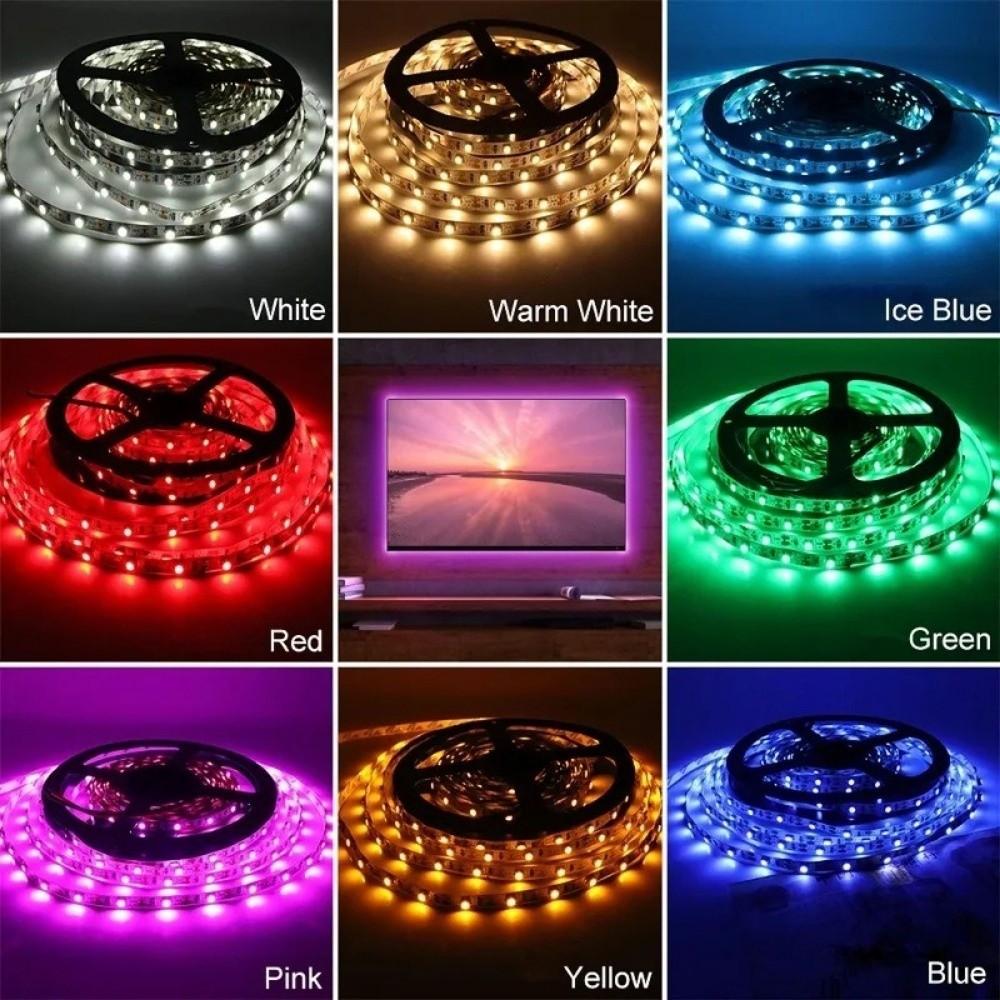 New 5V LED Light Strips RGB Flexible Lighting Decor Strip with USB Cable Plug White Warm Atmosphere Light Strip Home Decor Lamp