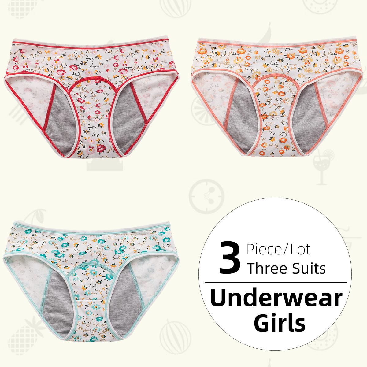 

3 шт./лот, маленькие физиологические штаны с цветочным принтом для девочек, женские герметичные брюки до и после, удобное и дышащее нижнее белье, герметичные штаны S