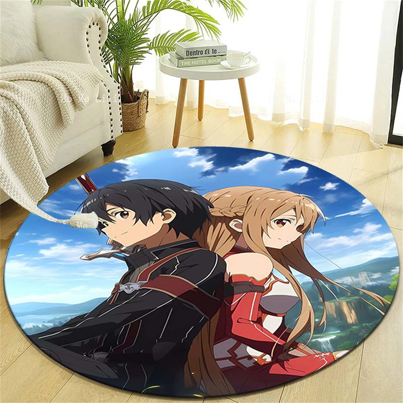 1pc Sword Art Online2 Design Printed Area Round Carpet for Bedroom Living Room Home Decor Rugs Mat Non Slip Mat Rug for Bedside